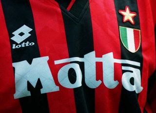 A close-up of AC Milan's Lotto home shirt, 1993