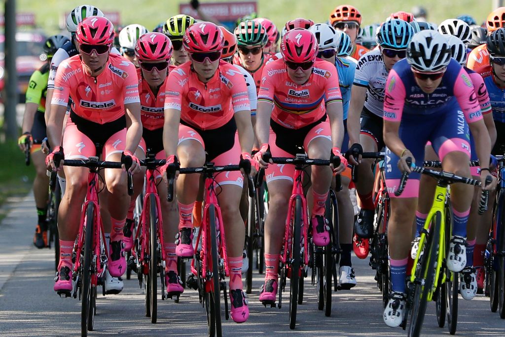 Boels-Dolmans on the front of the peloton