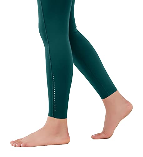 Leovqn High Waist Yoga Pants With Pockets Gym Legging Women Sport Running Stretch Leggings for Workout-Dark Green-L