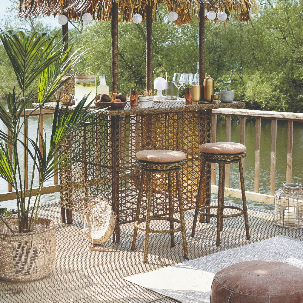 balcony with wooden flooring and hut