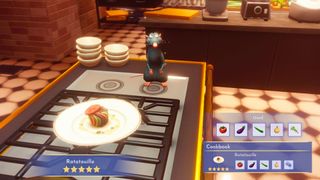 The finished ratatouille dish with Remy in Disney Dreamlight Valley