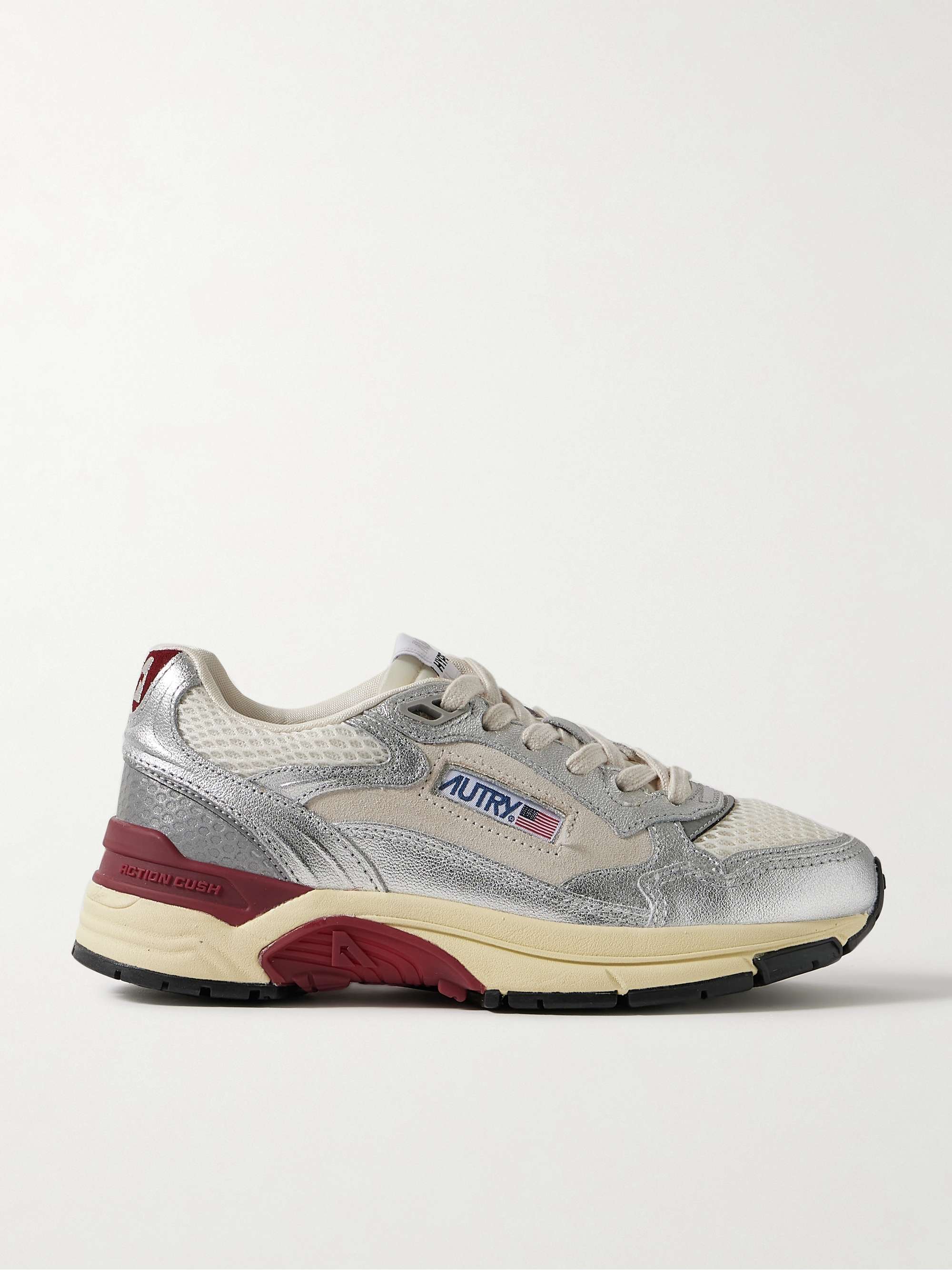 Hyperway Low Mesh and Suede-Trimmed Metallic Leather Sneakers