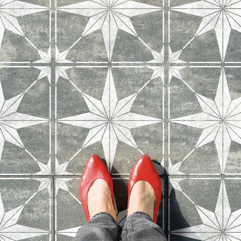 how to paint floor tiles: patterned antique star floor tiles painted using stencil by dizzy duck designs uk at etsy