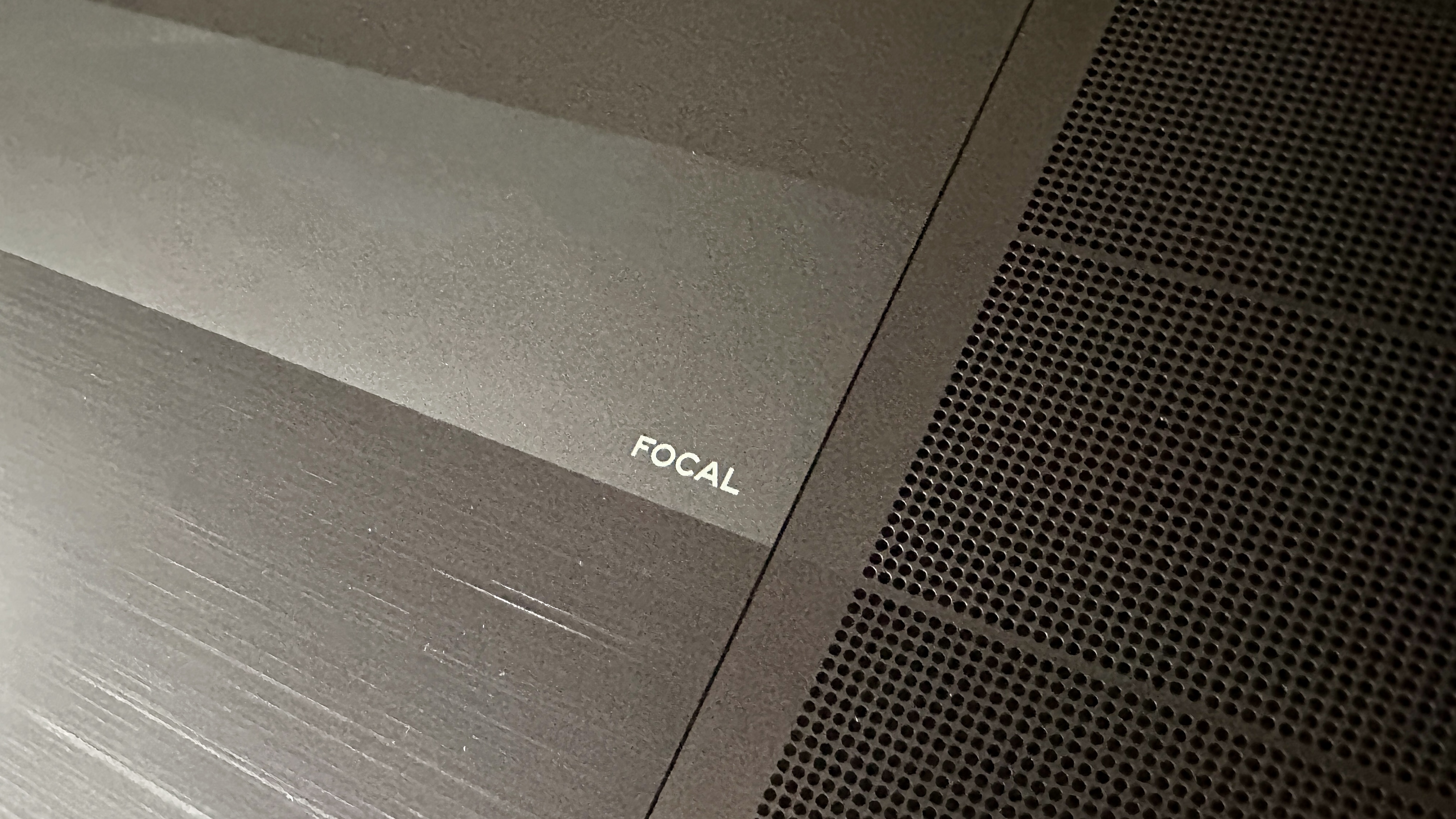 A close up of the Focal Mu-so Hekla and the Focal logo