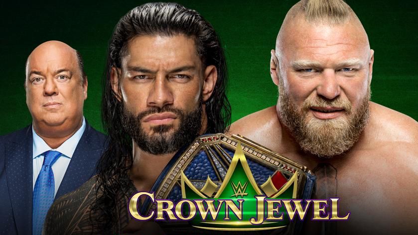 Roman Reigns (with Paul Heyman) and Brock Lesnar fight in the main event at the WWE Crown Jewel 2021 live stream