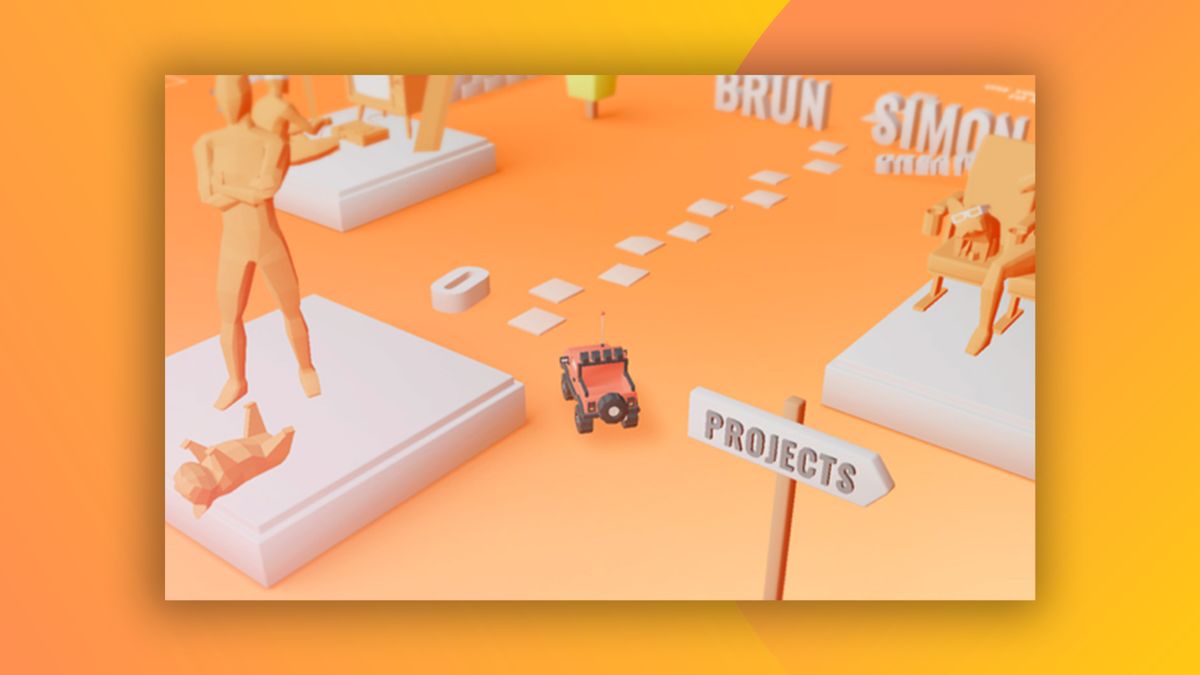 Screenshot of design portfolio created as a driving video game