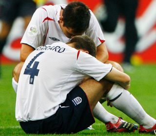 England midfielders Frank Lampard and Steven Gerrard look dejected after defeat on penalties to Portugal at the 2006 World Cup.