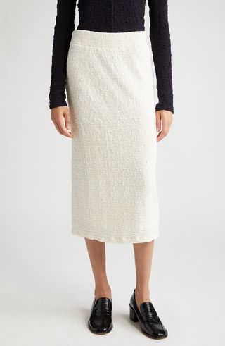 Smocked Cotton Blend Midi Skirt