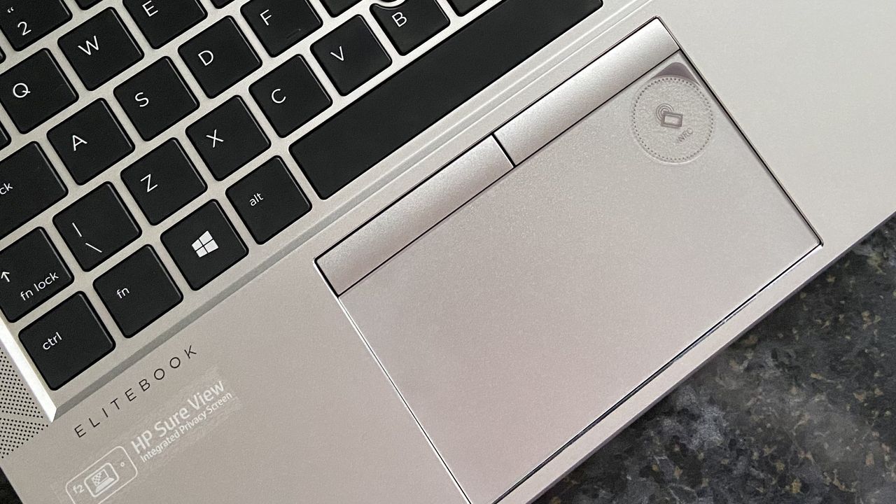 A close-up of the HP EliteBook 840 G7 trackpad