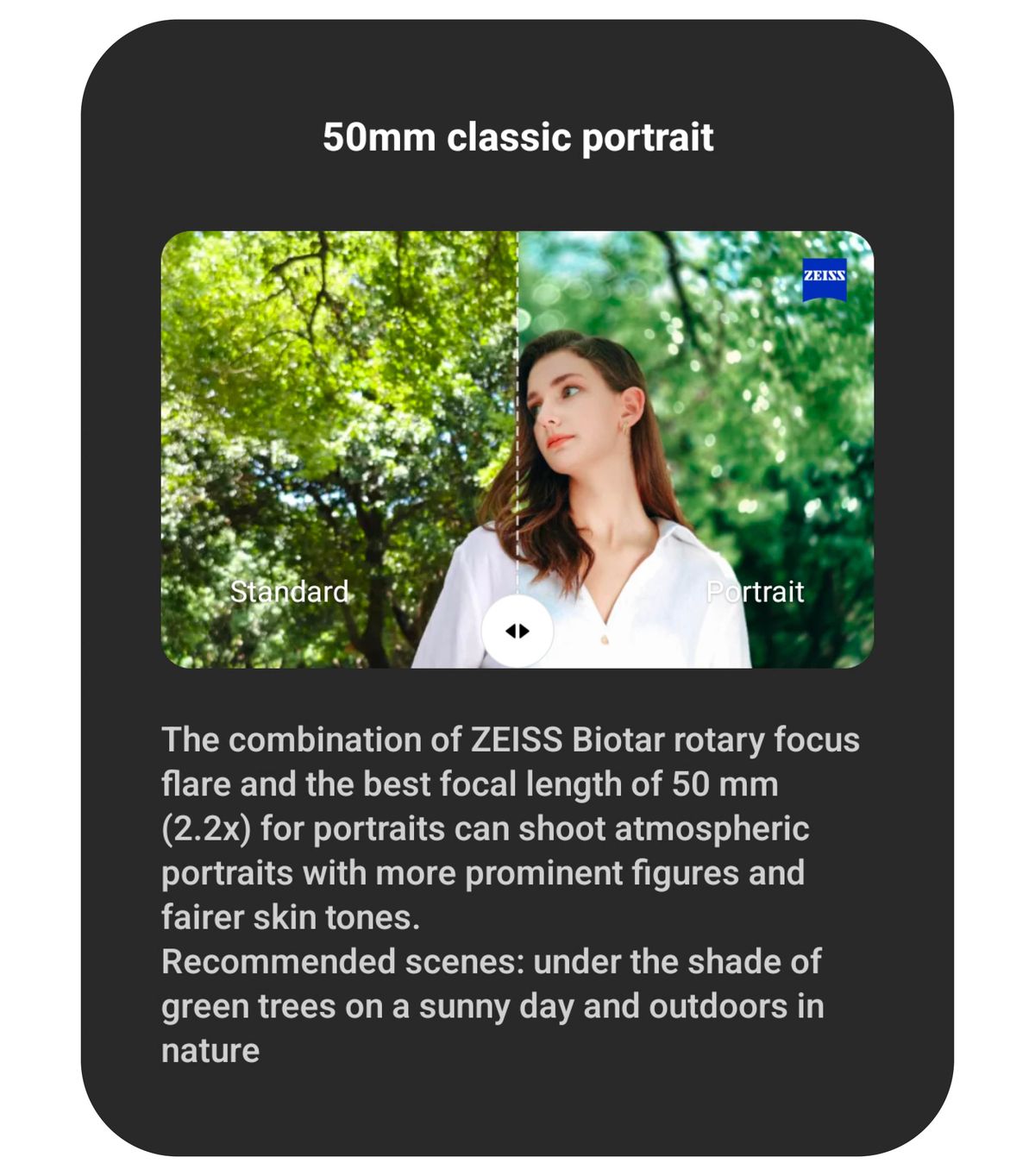 A screenshot of the Vivo X100 Pro Zeiss portrait modes