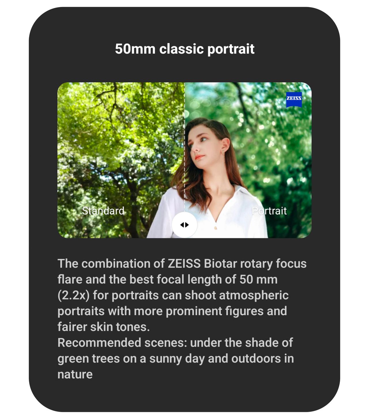 A screenshot of the Vivo X100 Pro Zeiss portrait modes