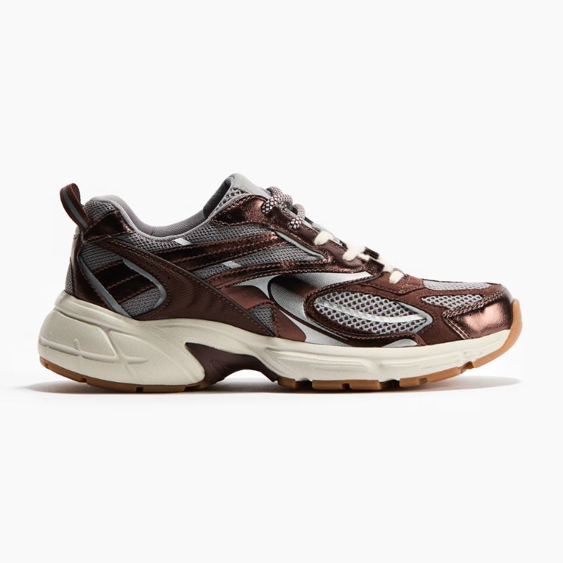 trainers in chocolate brown and silver