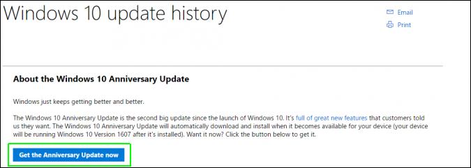 Click Get Anniversary Update now button
