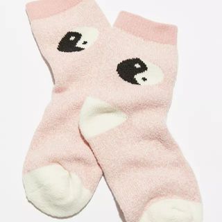 Plush slipper socks with icon graphic in Blush Pink