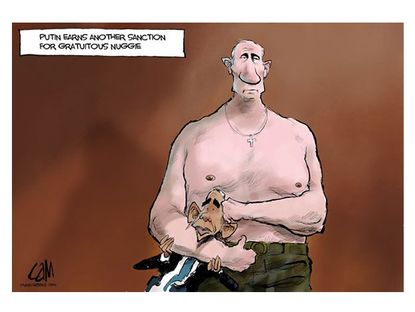 Political cartoon Obama Putin nuggie