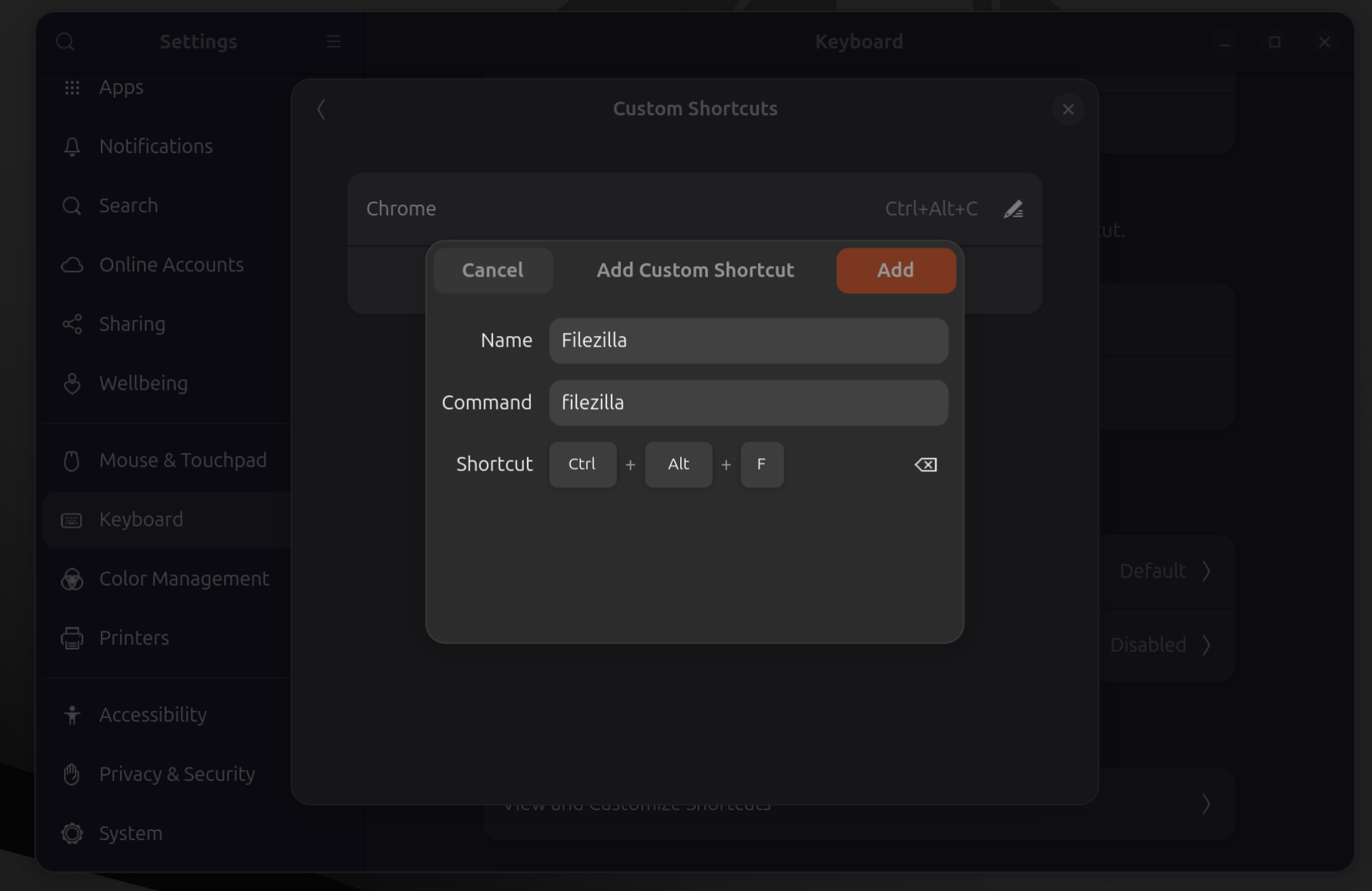 Creating keyboard shortcut