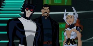 Michael C. Hall, Benjamin Bratt, and Tamara Taylor in Justice League: Gods and Monsters