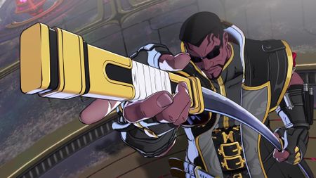 Blade sheathes his katana in Marvel Tokon