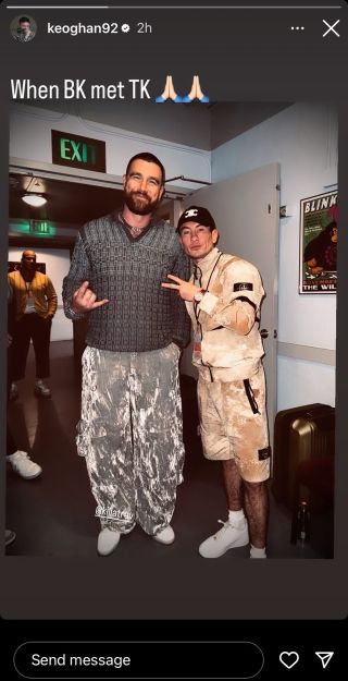 Travis Kelce and Barry Keoghan posing together.