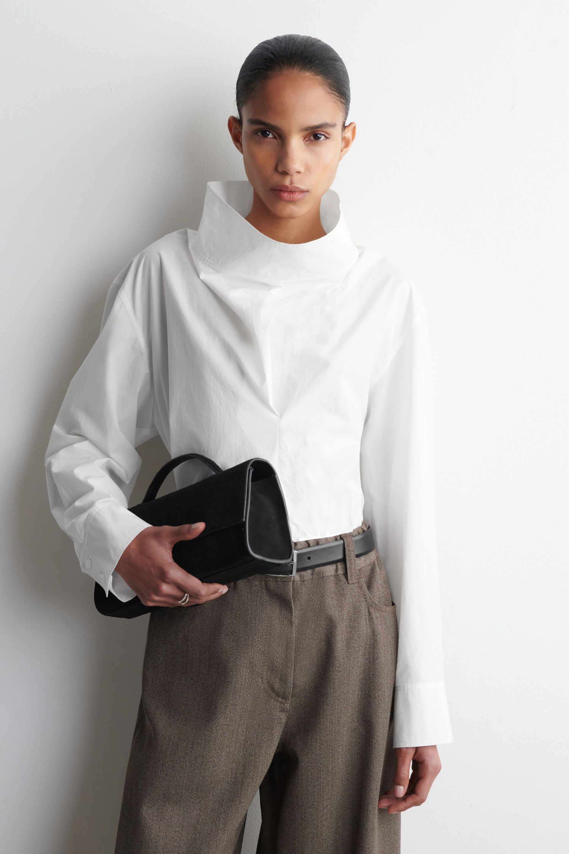 Mock-Neck Cotton Shirt