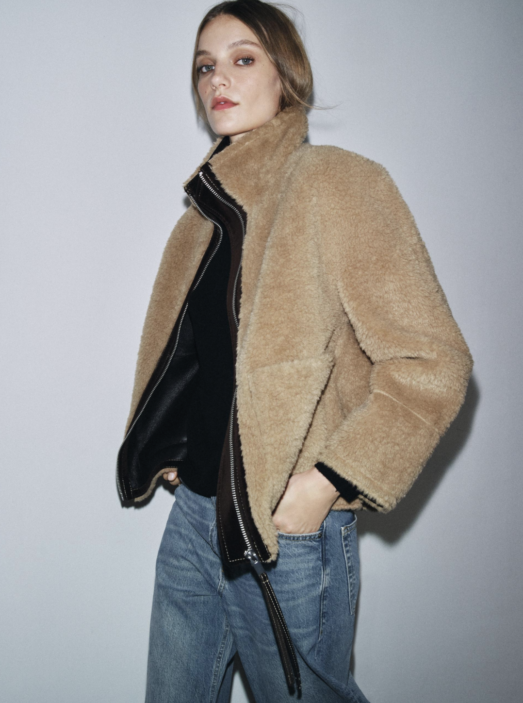 Zw Collection Faux Shearling Double-Faced Jacket