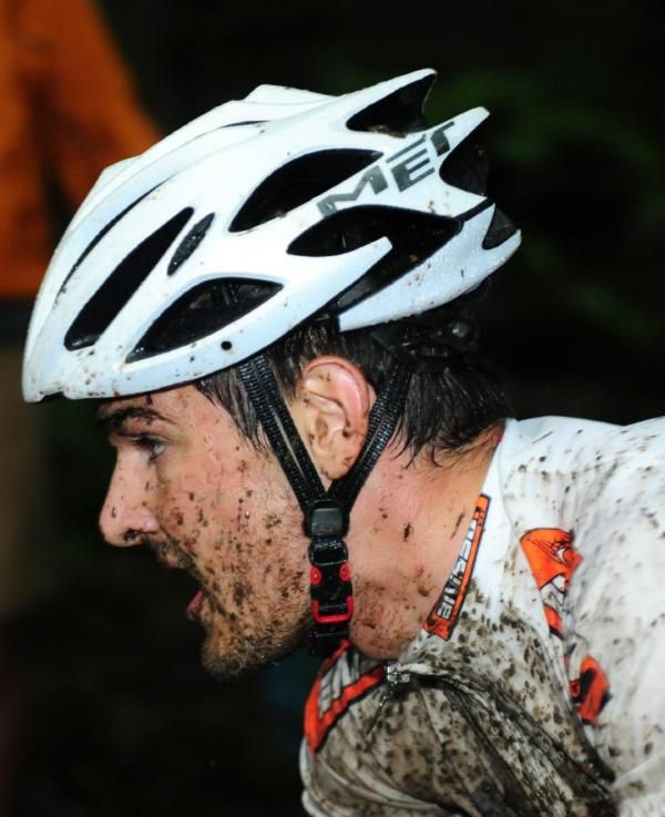 Riders were getting muddy early in the race, with conditions only getting worse as the mud built up.