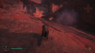 Star Wars Jedi Survivor Jedha Cere climbing up a hill of loose sand and rocks