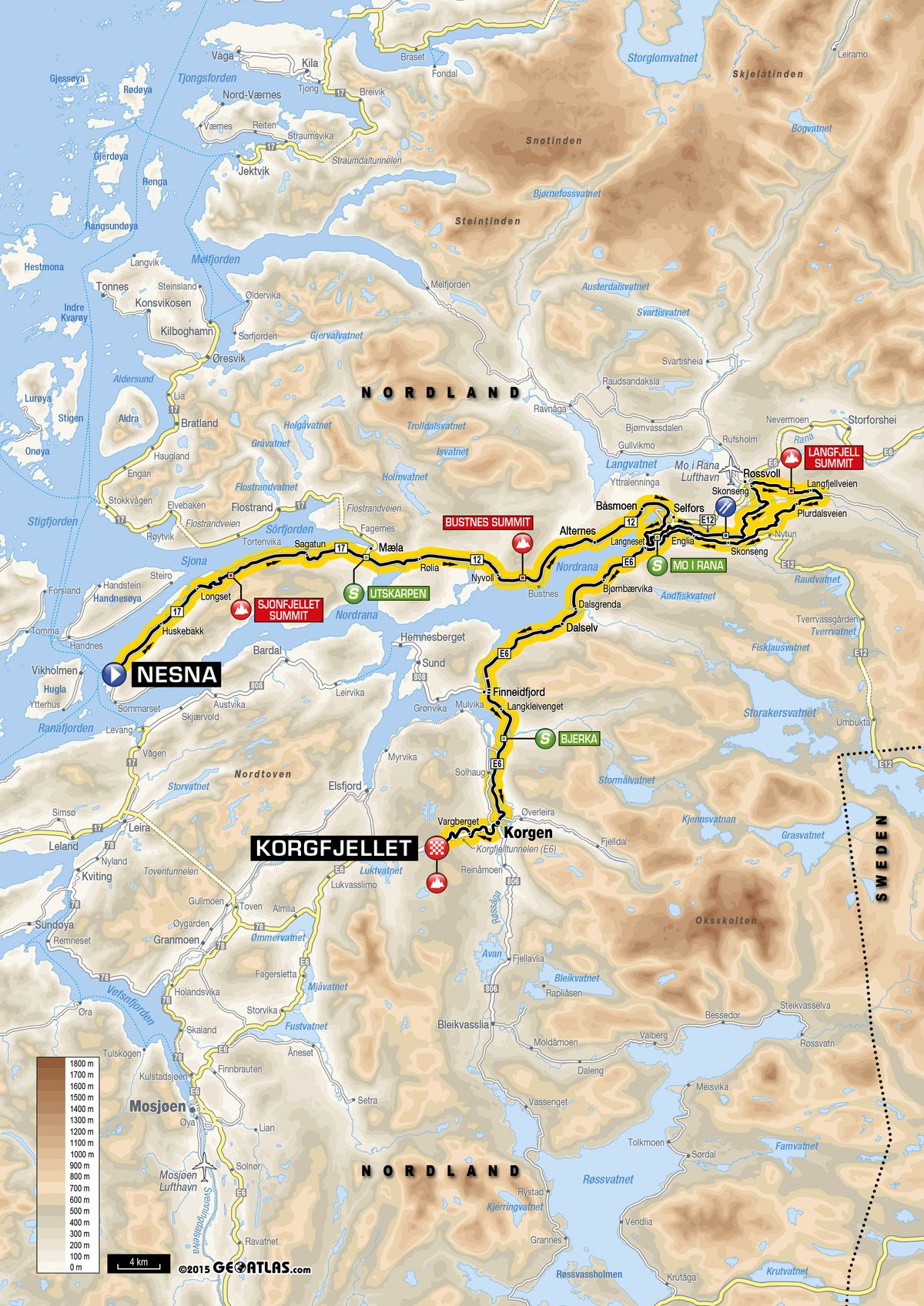 Map of stage 3 of the 2016 Arctic Race of Norway