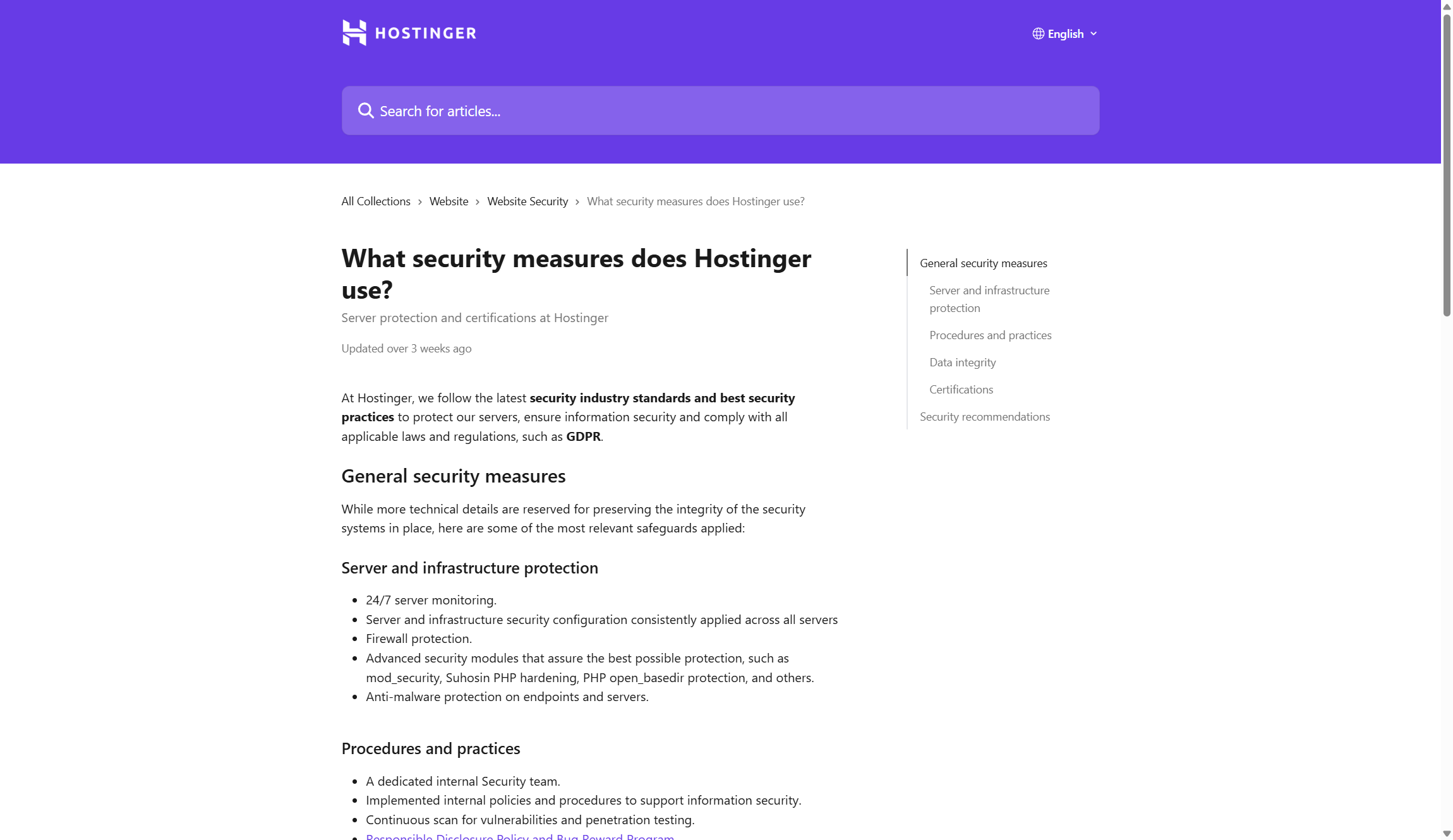 Hostinger Website Builder security features