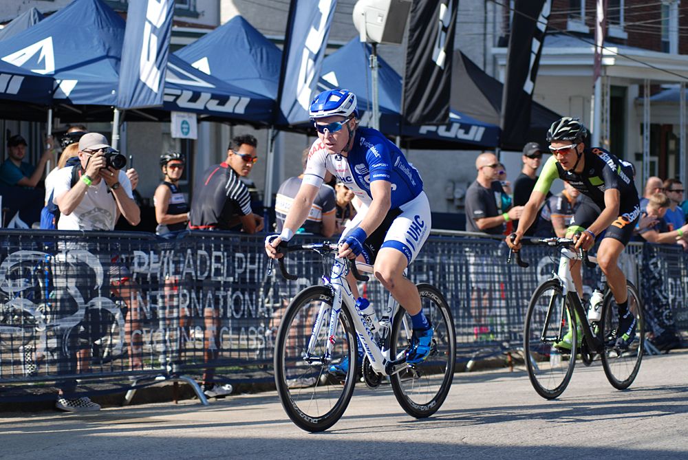 Tanner Putt (UHC) off the front with Adam De Vos (H&amp;R Block)