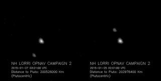 Image of Pluto and its moon Charon, taken by NASA’s New Horizons spacecraft on January 25, 2015, from a distance of 125 million miles.