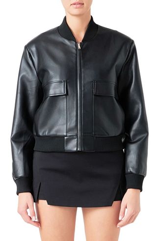 Faux Leather Bomber Jacket