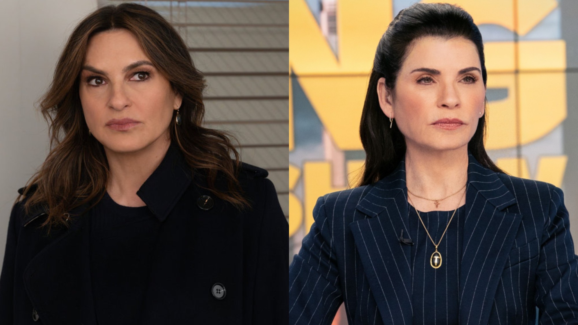 From L to R: Mariska Hargitay as Olivia Benson on Law &amp; Order: SVU, Julianna Margulies as Laura Peterson on The Morning Show.