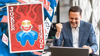 A joker from Balatro and a thoroughly pumped businessman.