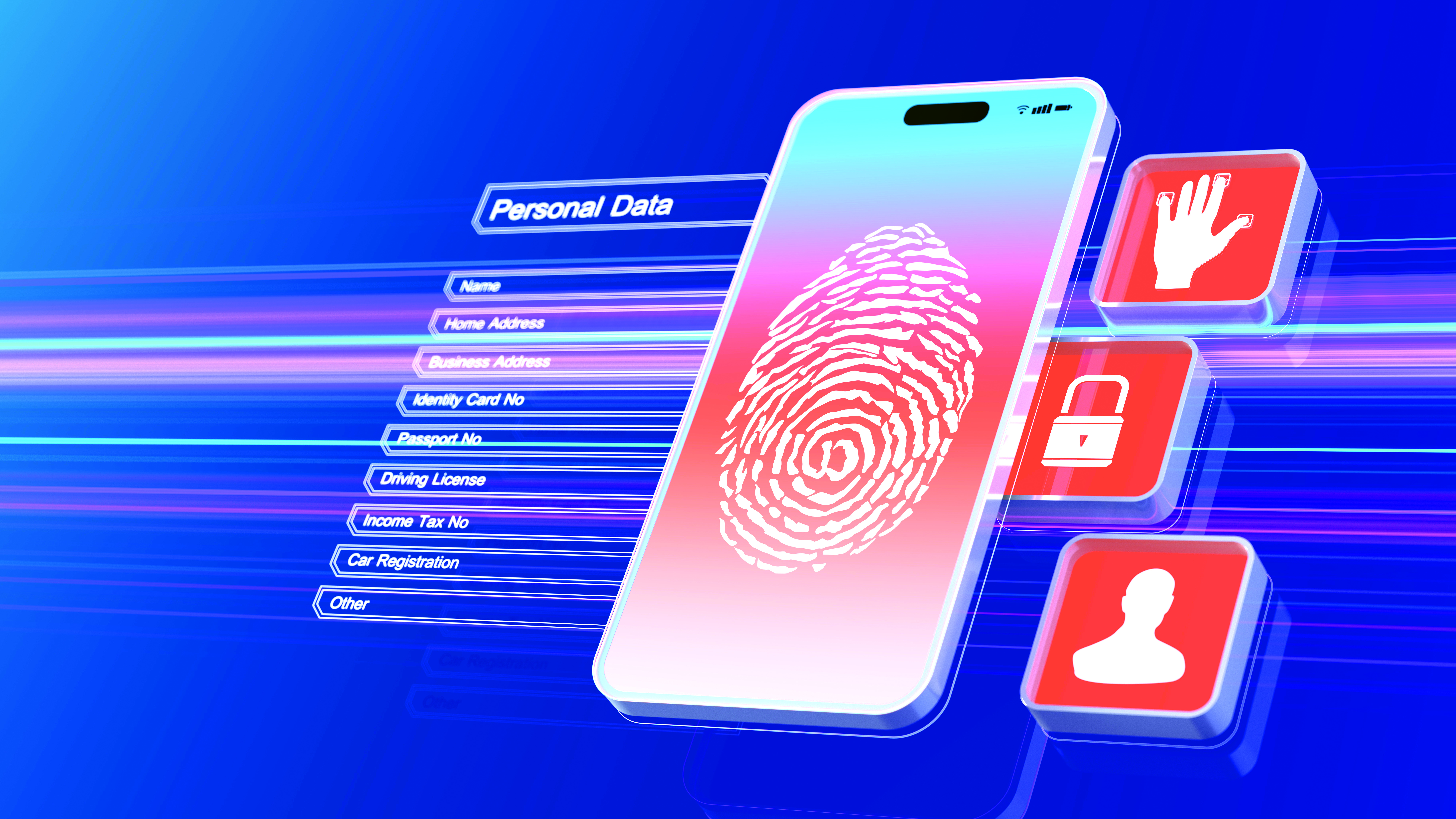 Fingerprint with abstract data on smartphone screen.