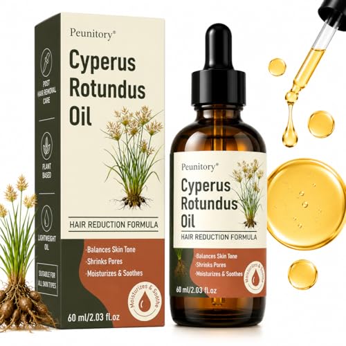 Peunitory 100% Pure Cyperus Rotundus Oil for Hair Removal, Natural Hair Growth Inhibitor for Face &amp;amp; Body, Helps Reduce Regrowth, Ingrown Hair, Razor Bumps &amp;amp; Strawberry Legs, Vegan, 2 Fl Oz