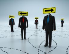 Arrow sign head business people standing together