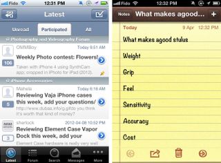 Before doing an accessory review, I use Tapatalk to get feedback from the forums, and Notes to outline the criteria.