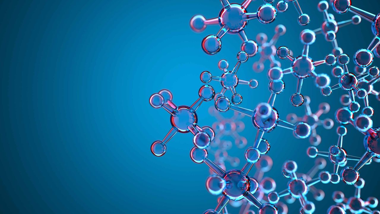 atomic molecular structure with blue background