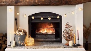 fireplace with fairy lights