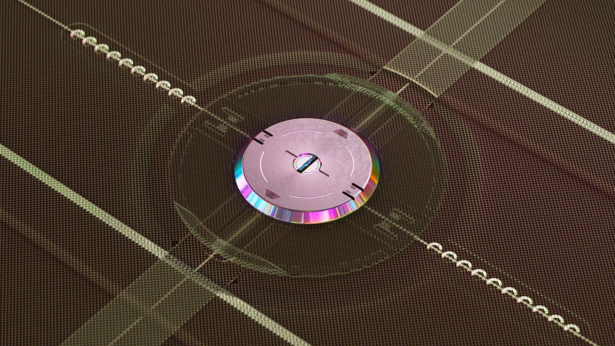 Digital Generated image of futuristic technology disk data drive rendered in 3D.