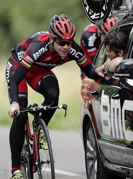 Cadel Evans (BMC) during his pre-ride of the stage 9 time trial course.