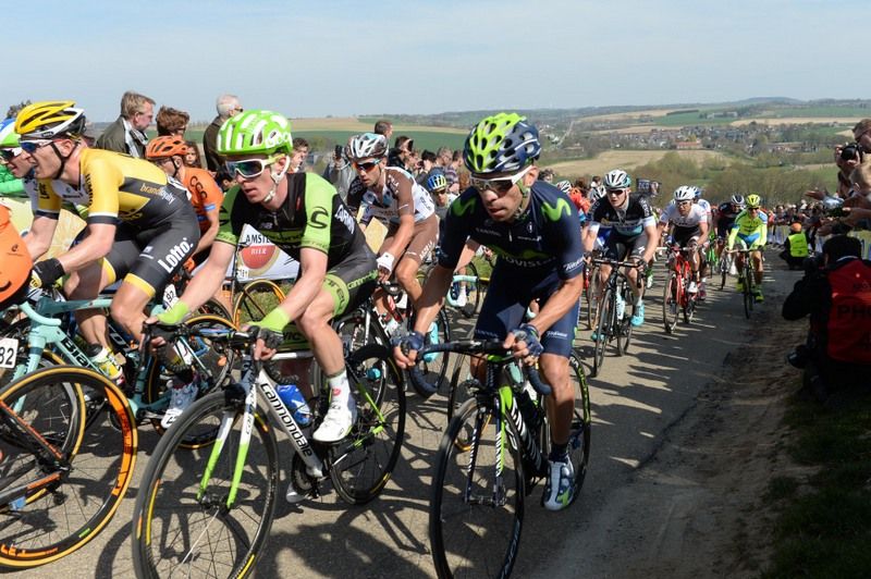 Tom-Jelte Slagter (Cannondale-Garmin) alongside Giovanni Visconti (Movistar)