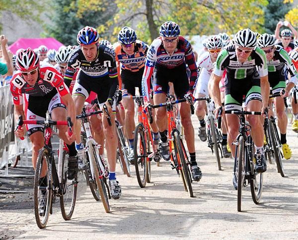 Andy Jacques-Mayne (Bissel Pro Cycling) gets the hole shot.