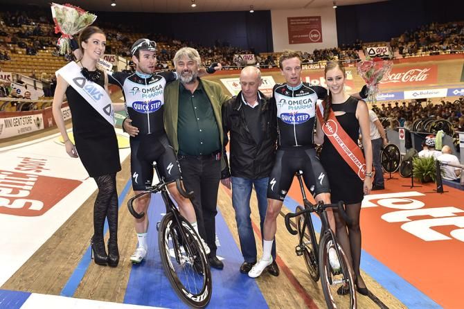 Mark Cavendish and Iljo Keisse celebrate after the win