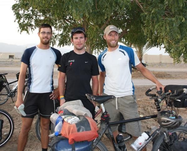 Mark Cavendish posed for a photograph after discovering these guys and some friends had ridden all the way from Britain.