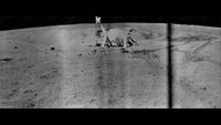 The Soviet Union's Luna 21 moon lander is seen on the lunar surface in this view from the Lunokhod 2 rover it carried in at Le Monnier Crater in January 1973.