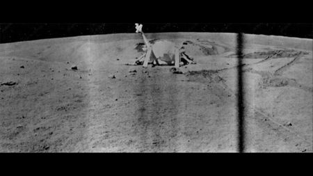 The Soviet Union's Luna 21 moon lander is seen on the lunar surface in this view from the Lunokhod 2 rover it carried in at Le Monnier Crater in January 1973.