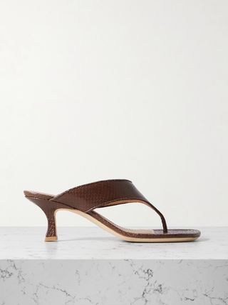 Natalia Lizard-Embossed Leather Thong Sandals