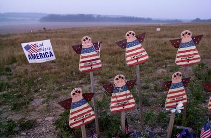 Home crafted angels bearing the names of the flight 93 victims at the crash site in August 2003.
